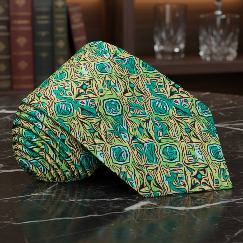 Shades of Green and Yellow Abstract Necktie