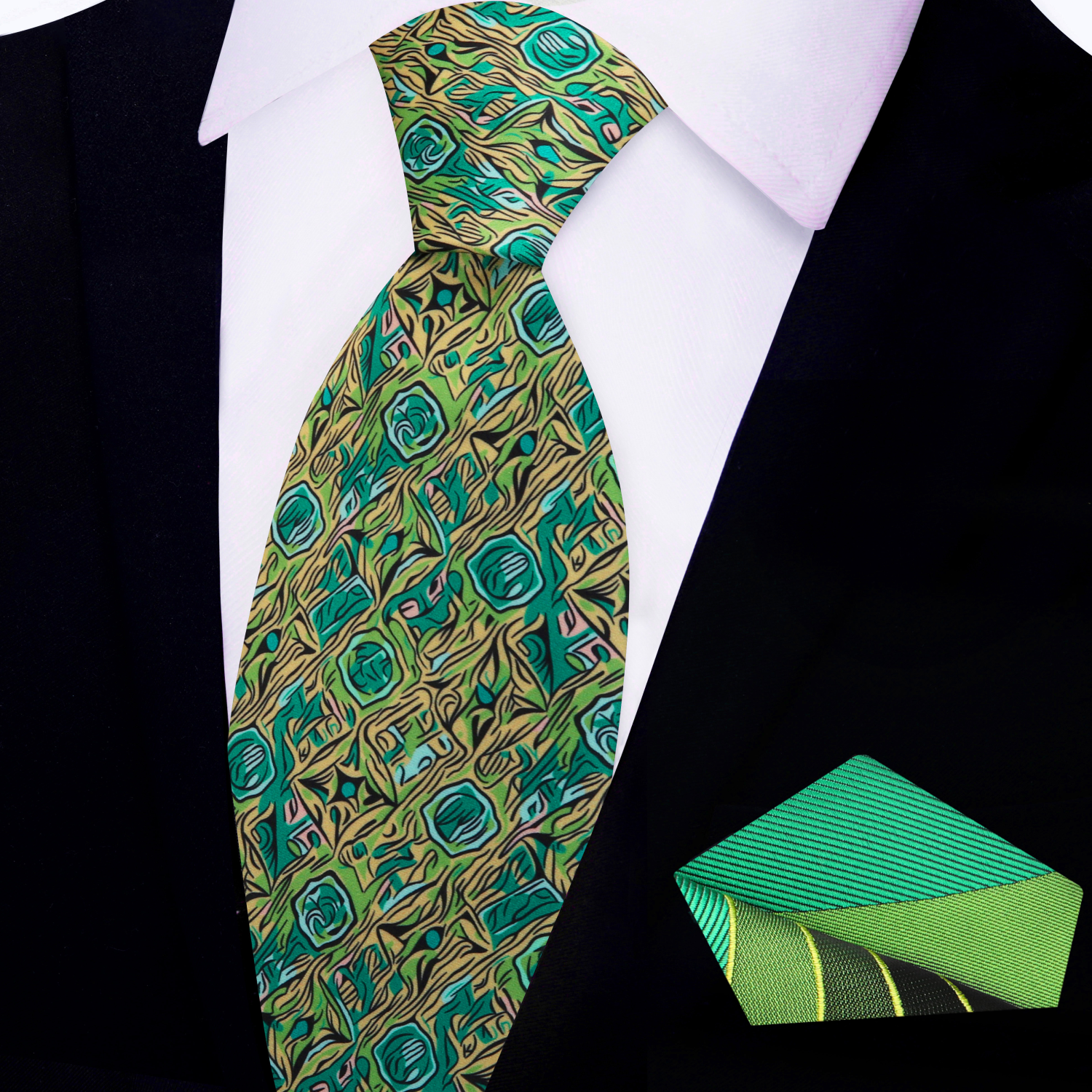 Main Shades of Green and Yellow Abstract Necktie