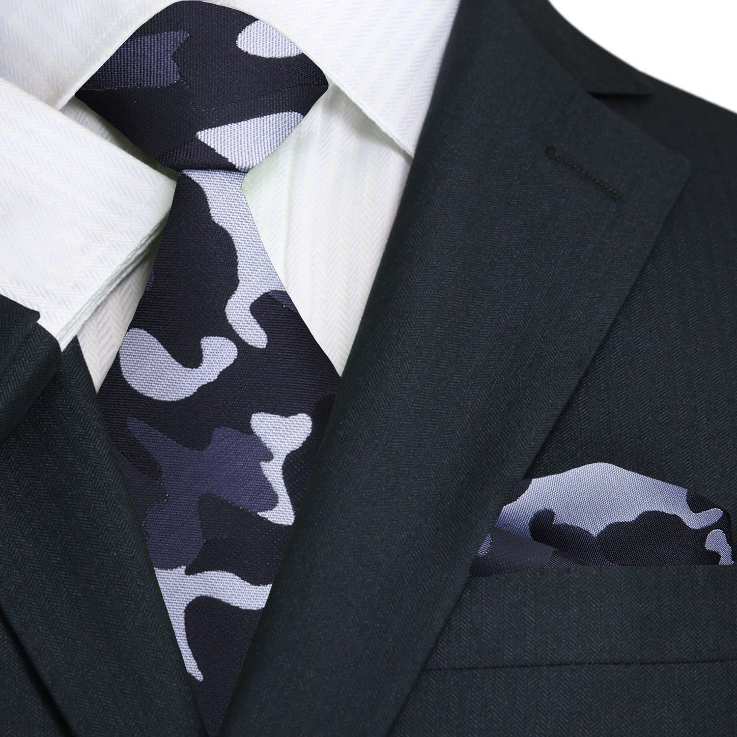 Shades of Grey and Black Camo Necktie and Square