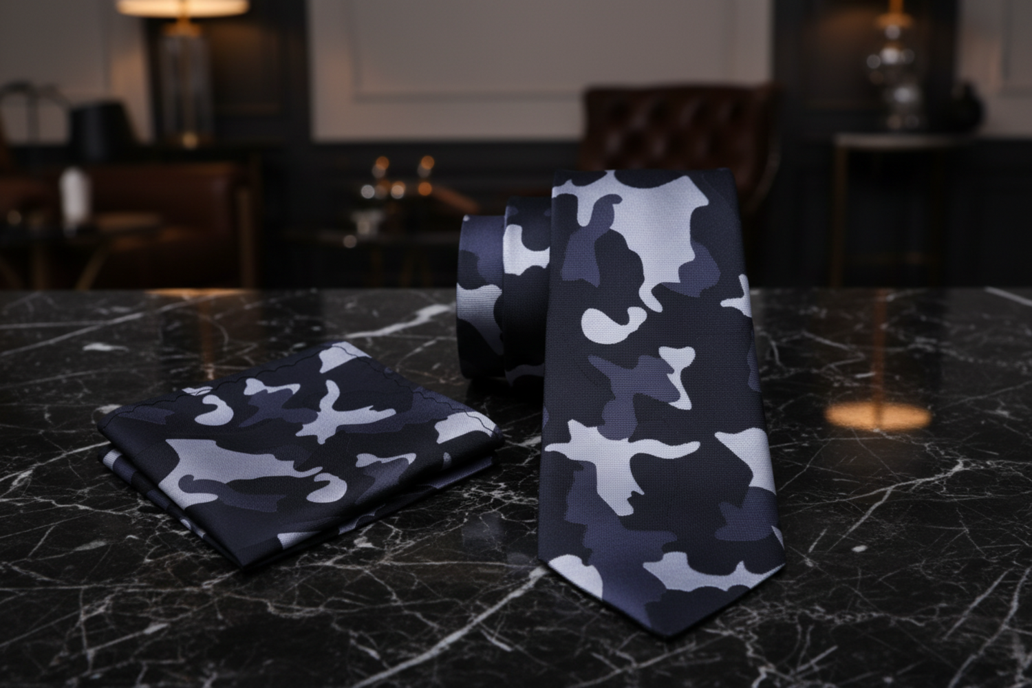 Alt Shades of Grey and Black Camo Necktie and Square