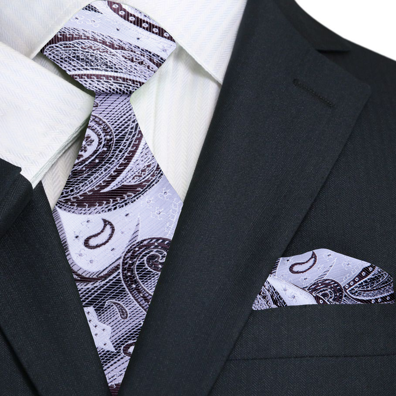 Grey, Brown Paisley Necktie and Square