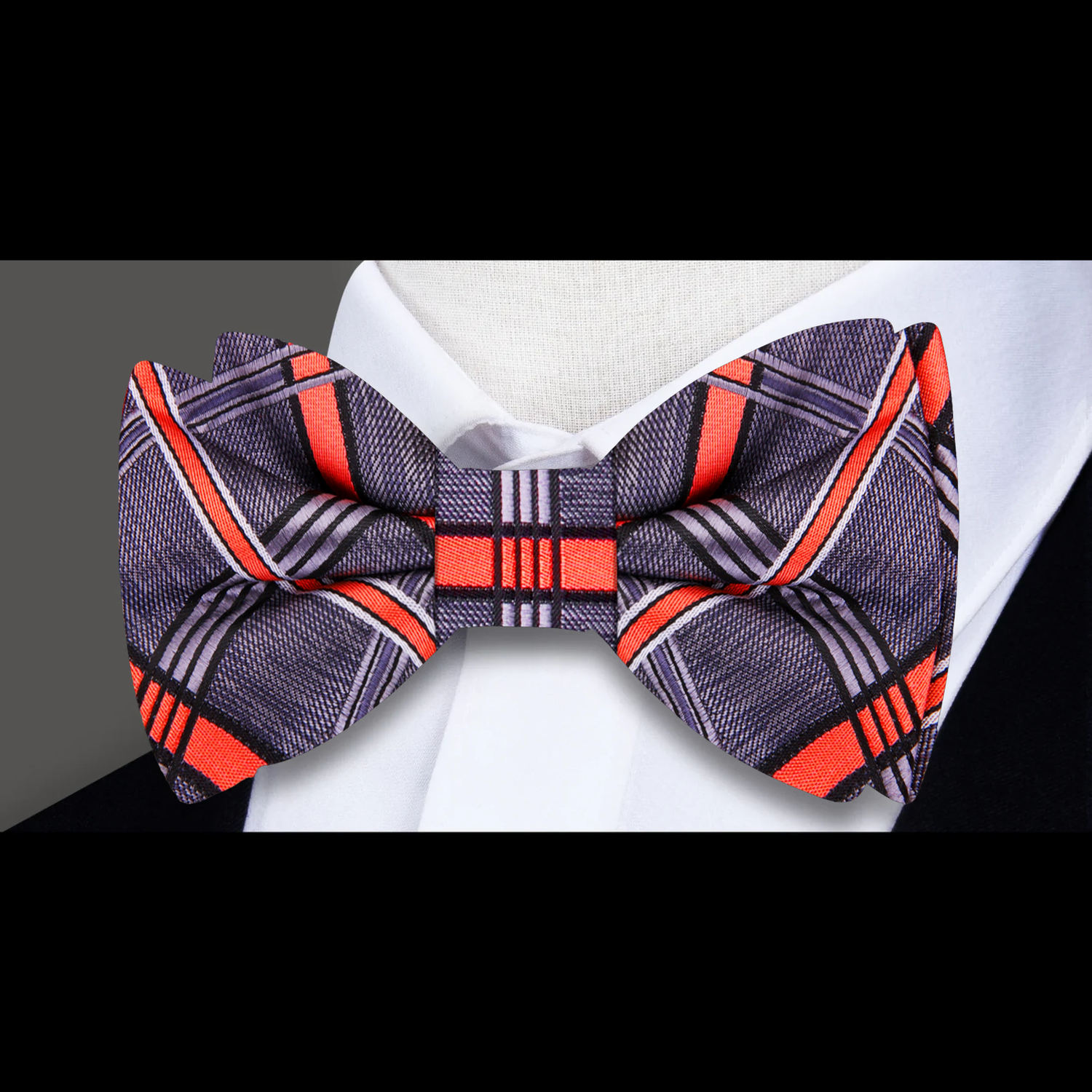 A Rich Grey With Coral Pattern Silk Self Tie Bow Tie||Grey, Career Coral