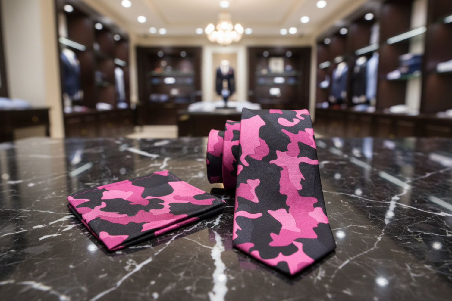 Alt Shades of Pink Black Camo Fleck Tie and Square 1