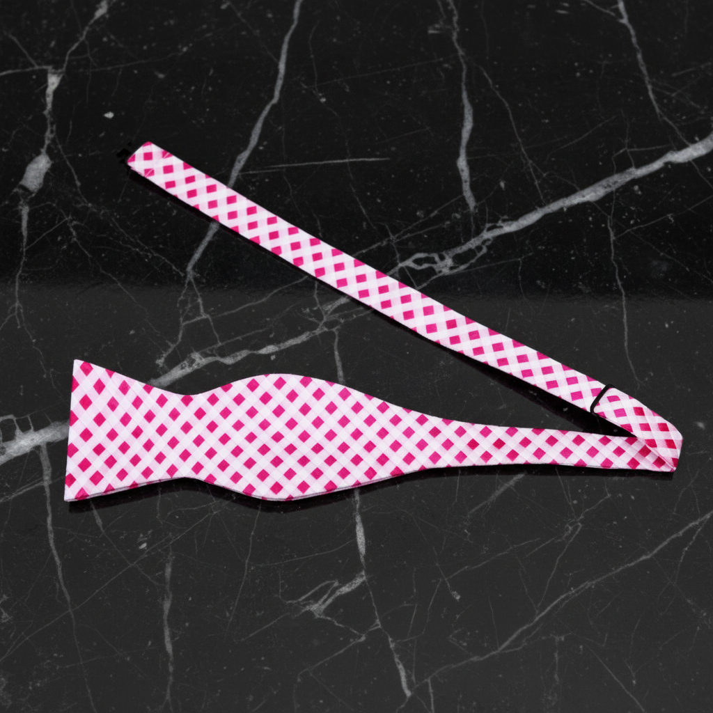 Light Pink, Pink Check Bow Tie Self Tie