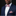 Man wearing a navy suit with a pink bow tie and striped pocket square on a black background