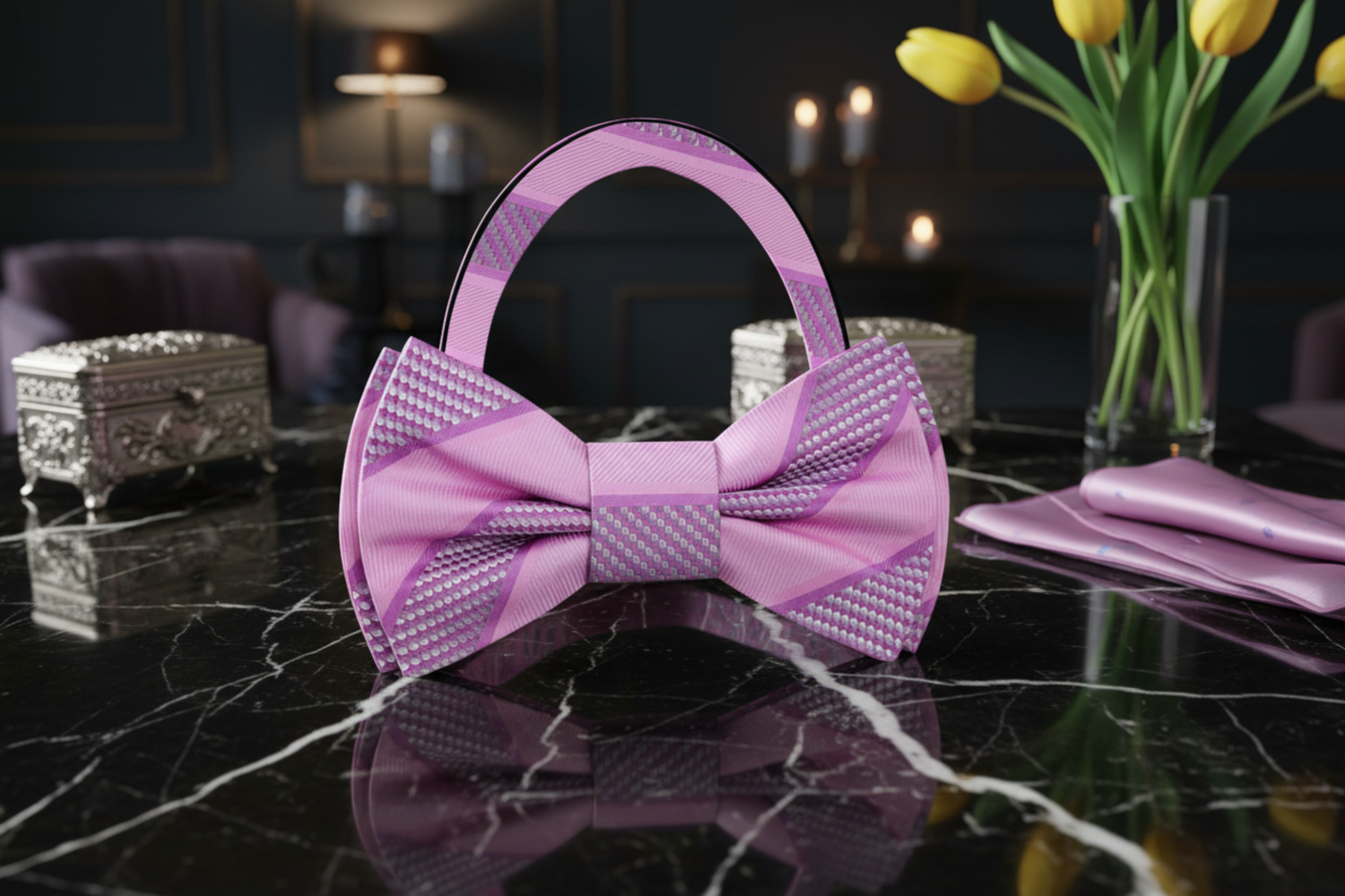 Pink Stripe Bow Tie Pre Tied