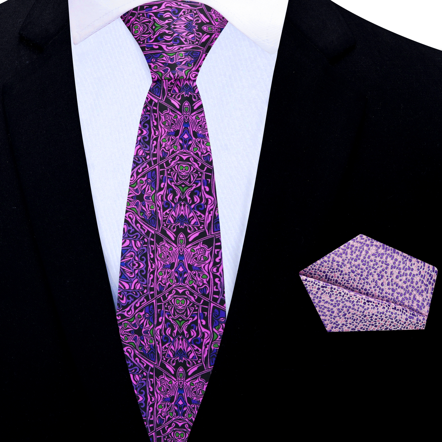 Shades of Purple Abstract Thin Tie and Pink Square 1