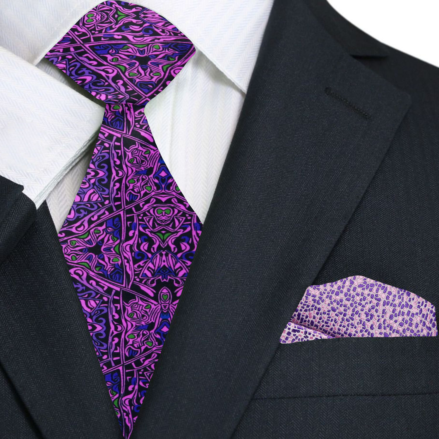 Shades of Purple Abstract Tie and Pink Square 1