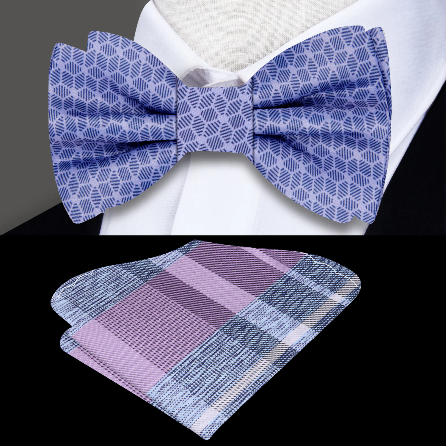 Deep Periwinkle, Blue 3D Cubes Tie And Accenting Pocket Square
