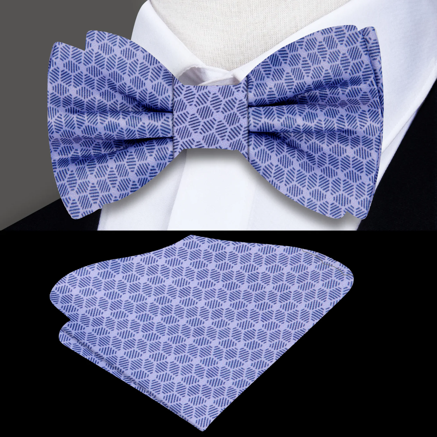 Deep Periwinkle, Blue 3D Cubes Tie And Pocket Square