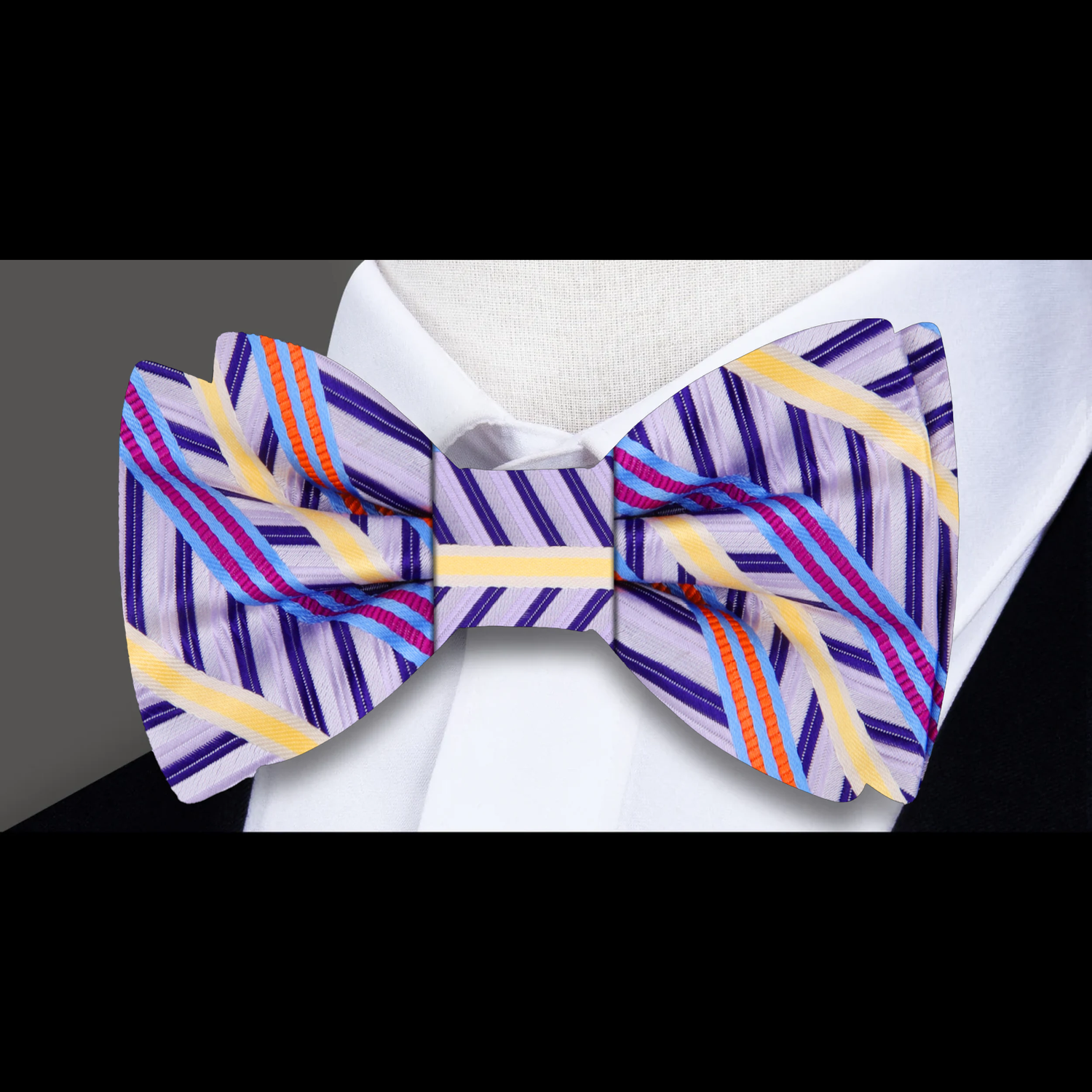 Light Purple, Purple, Yellow Stripe Bow Tie  