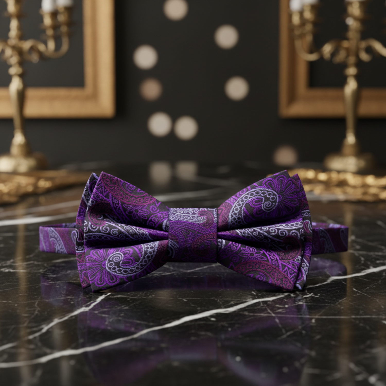 Purple Paisley Pre Tied Bow Tie