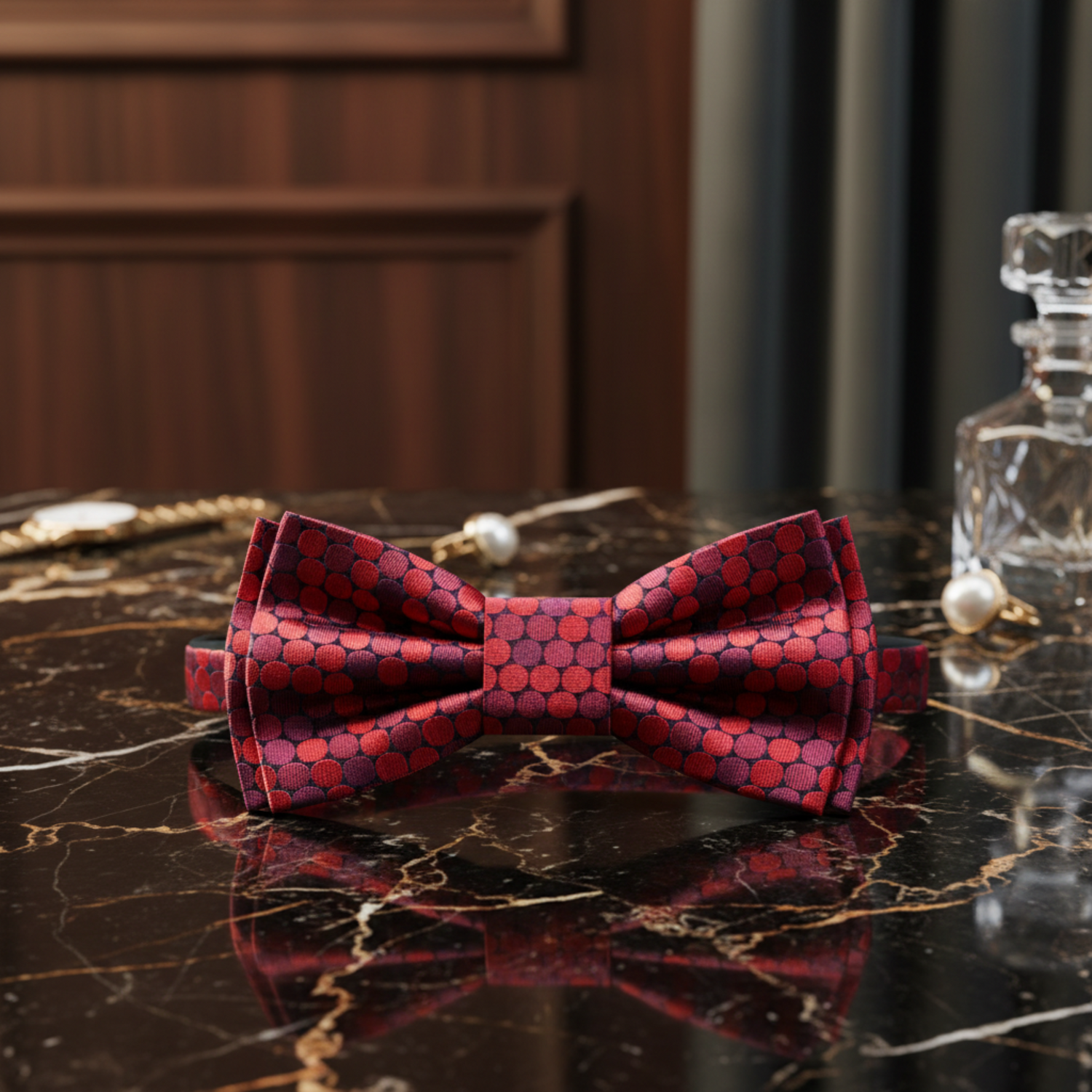 red patterned polka bow tie pre tied