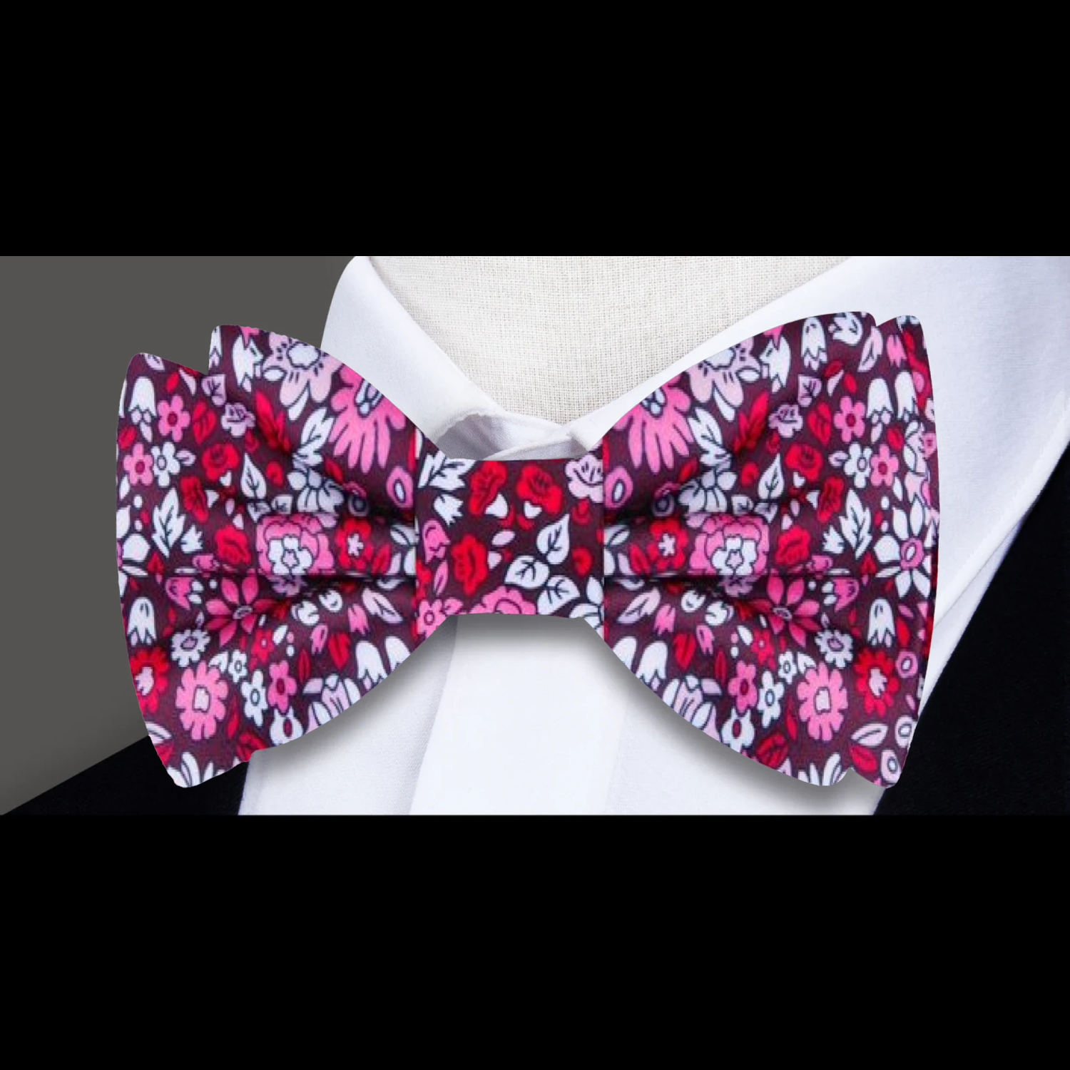 Red, Pink, White Small Intricate Flowers Bow Tie