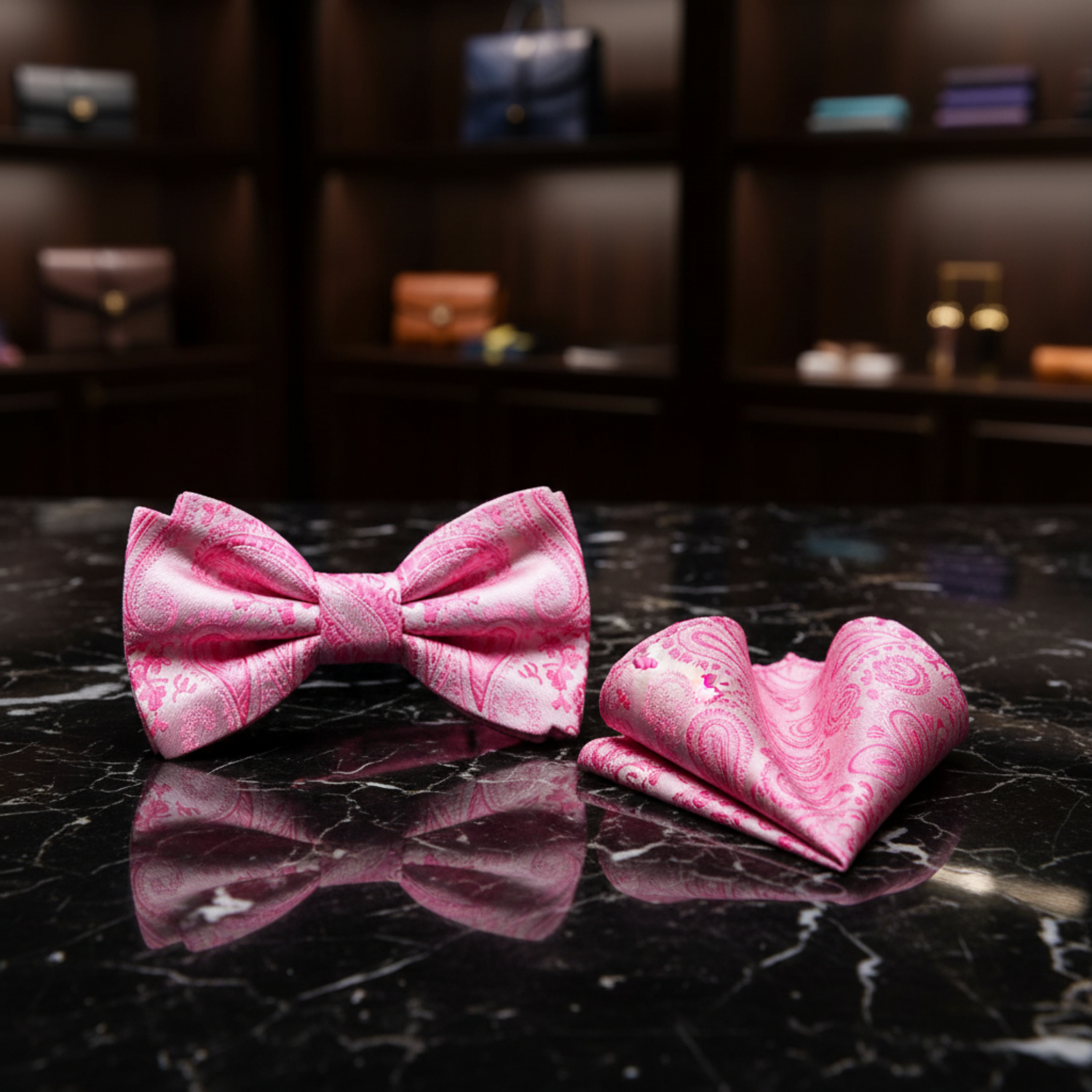 Shades of Pink Paisley Bow Tie and Pocket Square