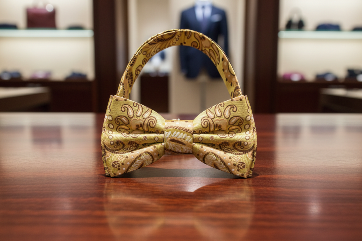 Shades of Yellow and Brown Paisley Bow Tie Pre Tied