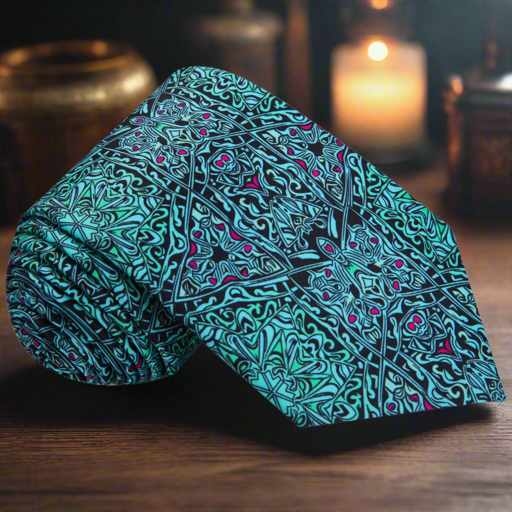 Black, Light Blue Abstract Tie