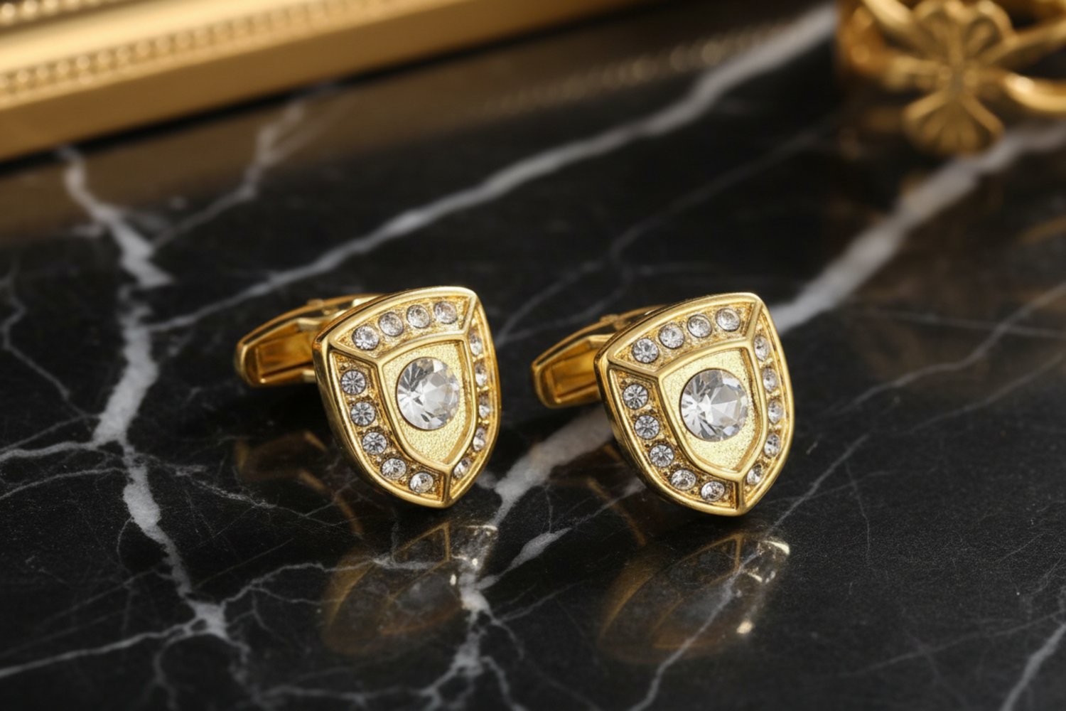 Gold Color Clear stone Cufflinks