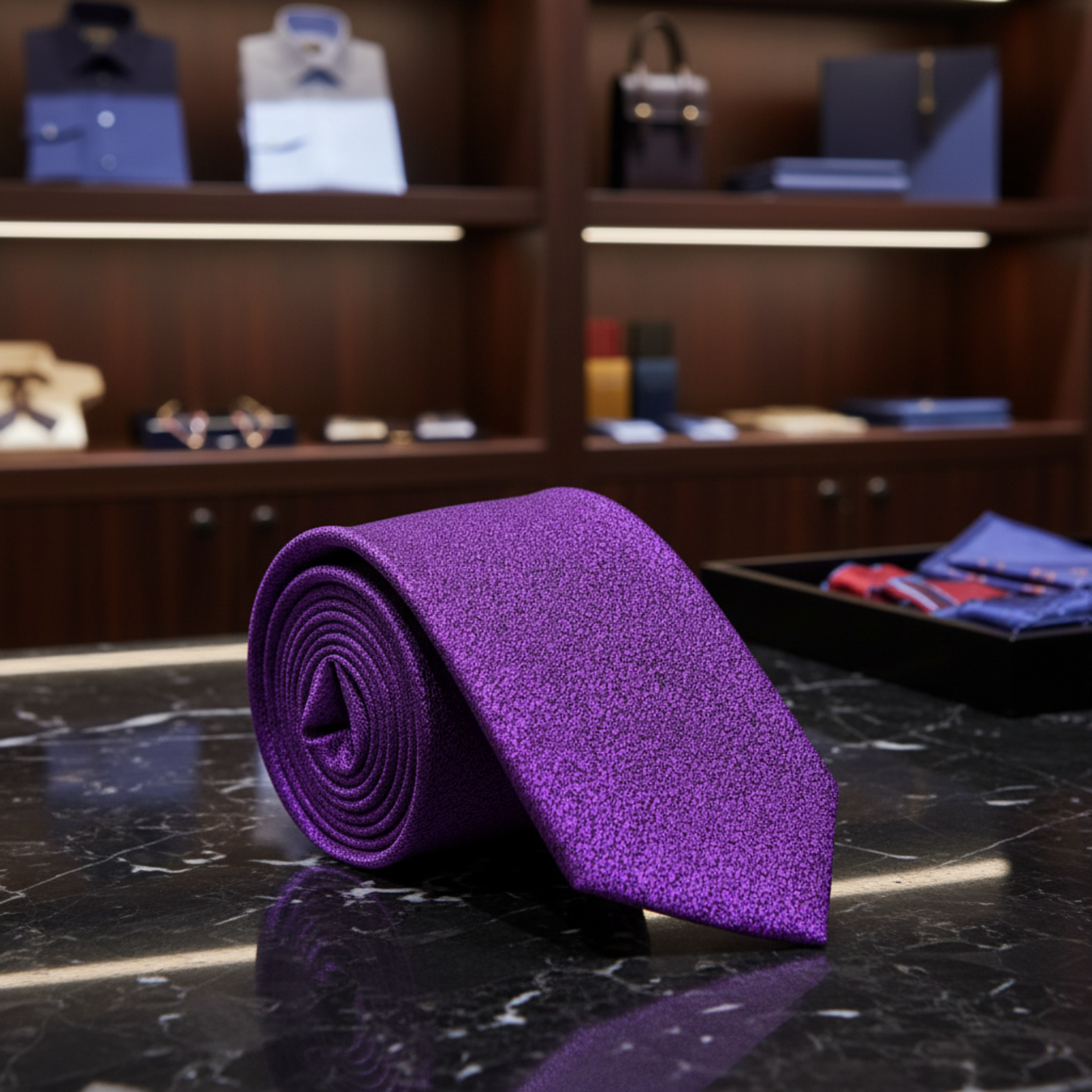 Purple textured tie on a white background
