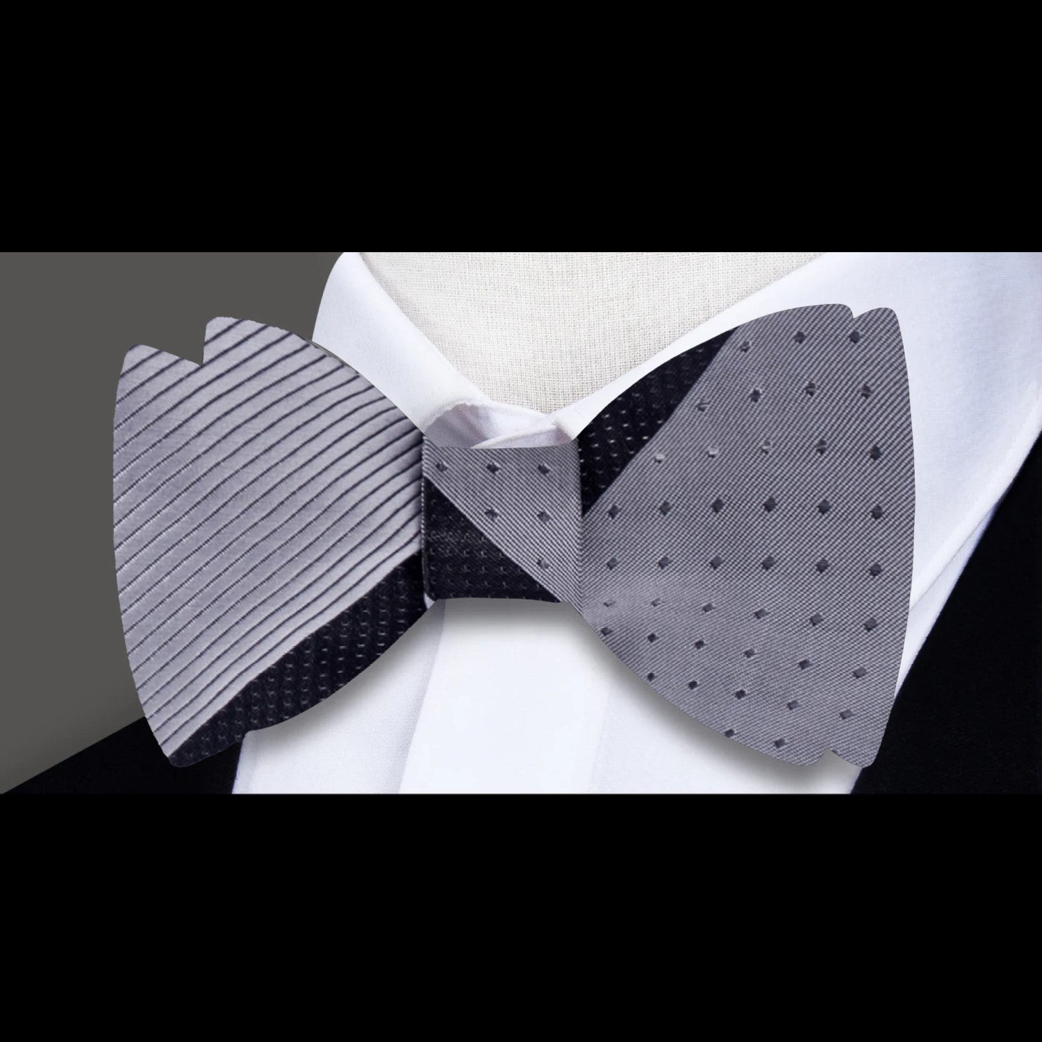 Boys Silver and Black Stripe Pre-Tied Bow Tie