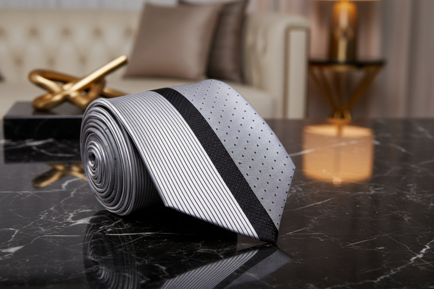 Grey, Black Lined Necktie  