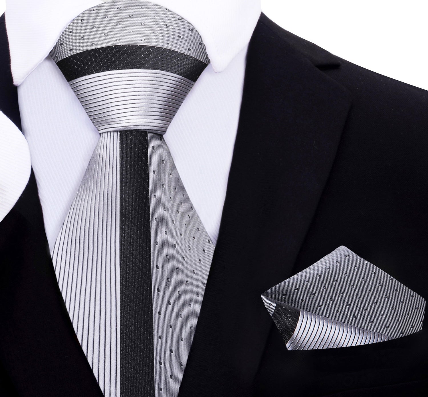 Primary One A Silver and Black Lined Necktie and Square