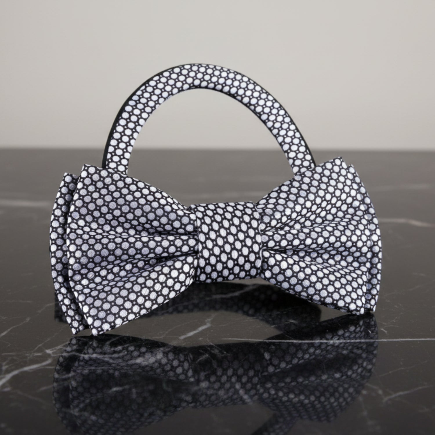 Silver, Black Geometric Bow Tie Pre Tied