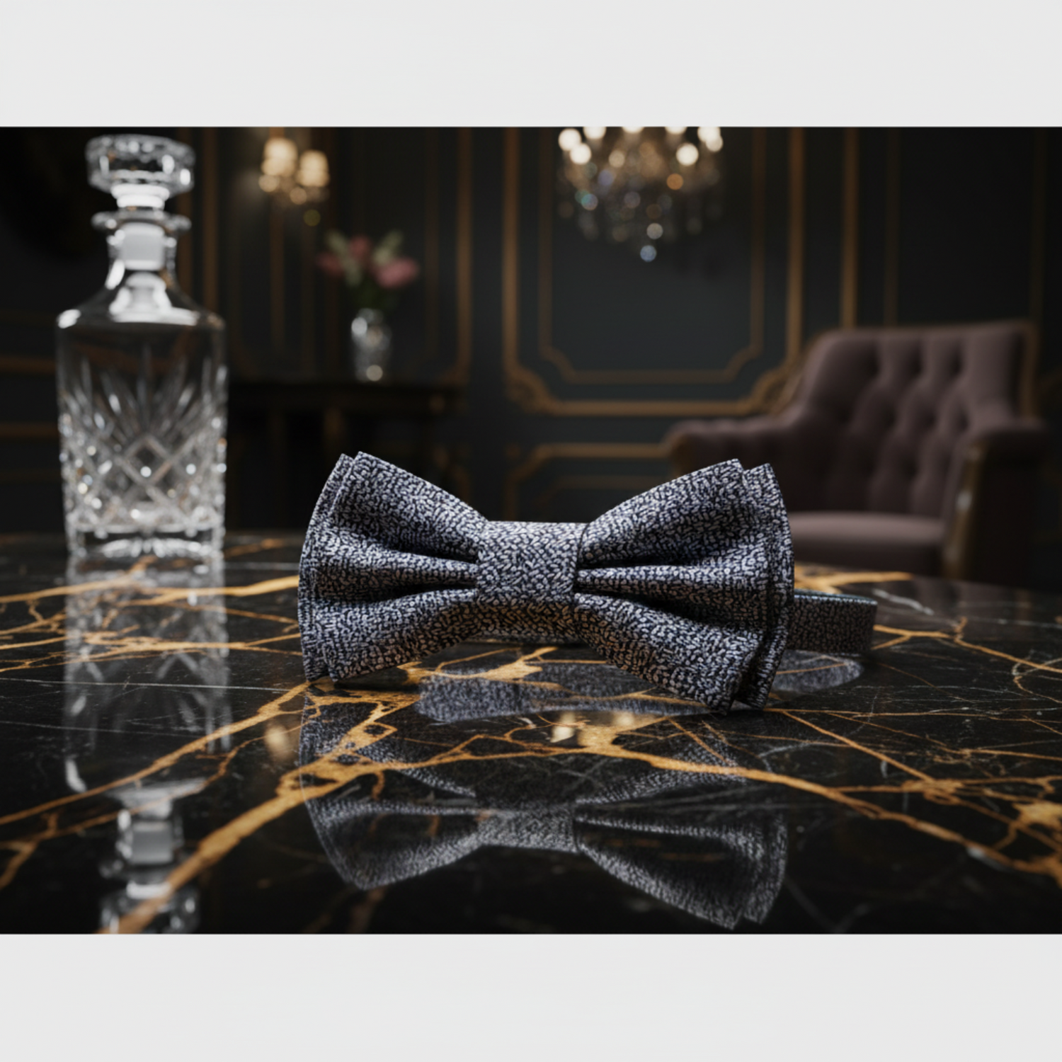 Grey, Black Texture Bow Tie Pre Tied