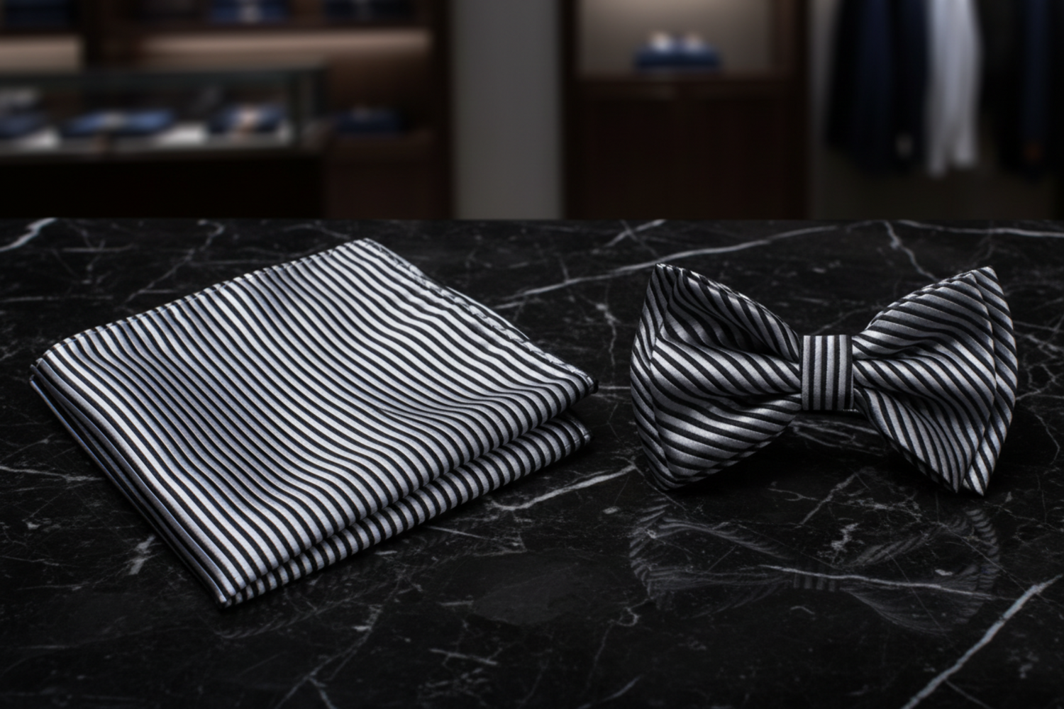 Boys Black White Fine Stripe Pre-Tied Bow Tie for Formal Outfits