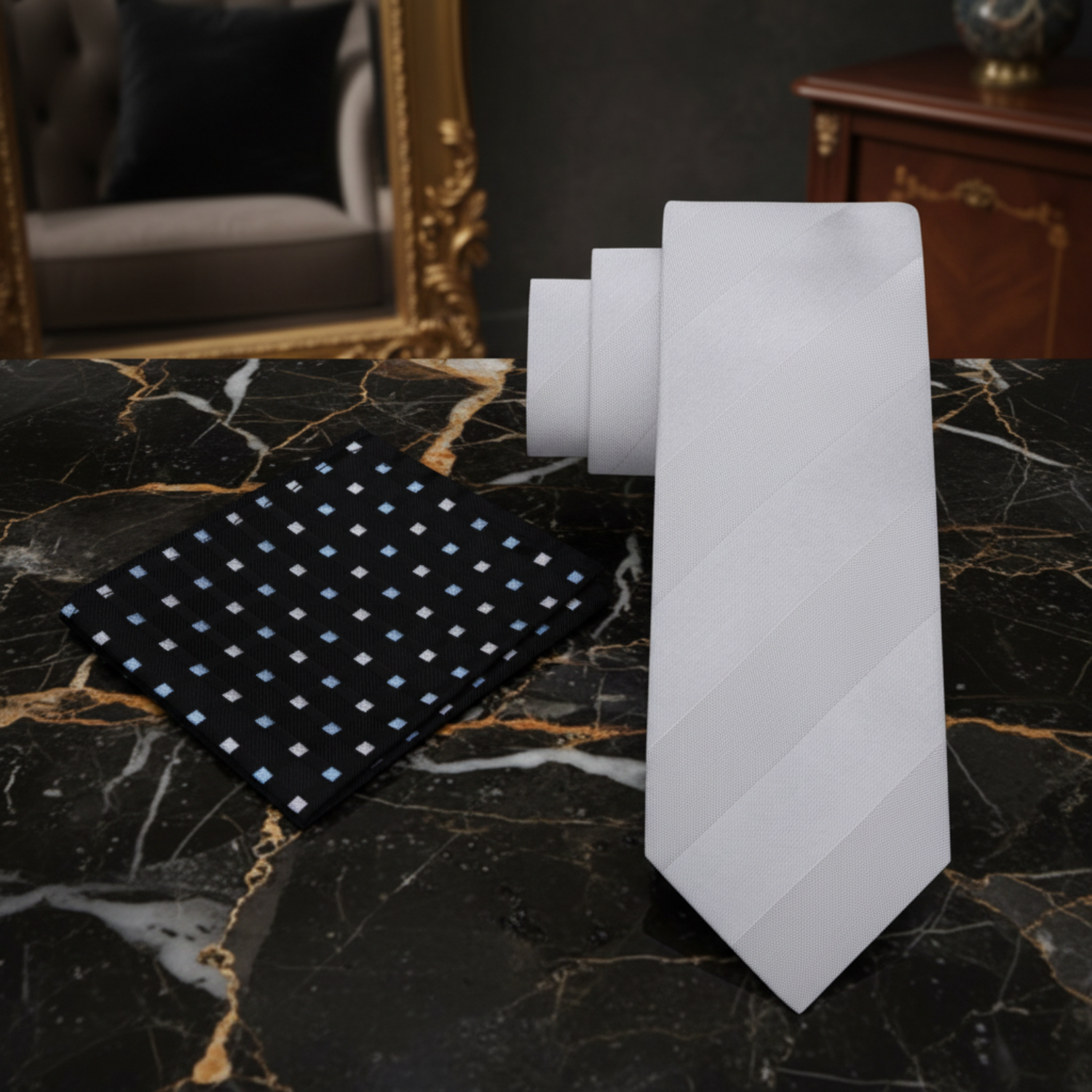 Alt Silver Block Stripe Necktie and Square