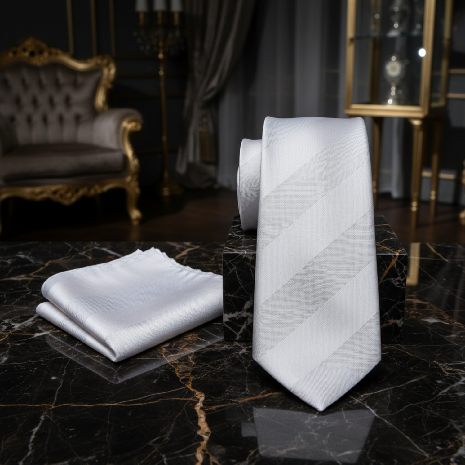Alt Silver Block Stripe Necktie and Matching Square