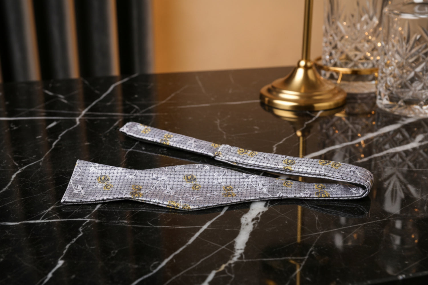 Silver Blossom Bow Tie Self Tie