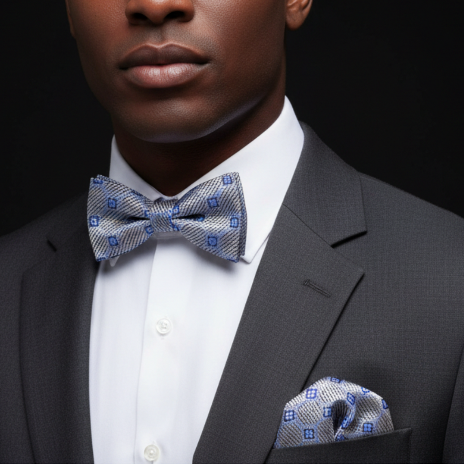 Geometric Floral Self-Tie Bow Tie in Silver Blue or Silver Scarlet Purple