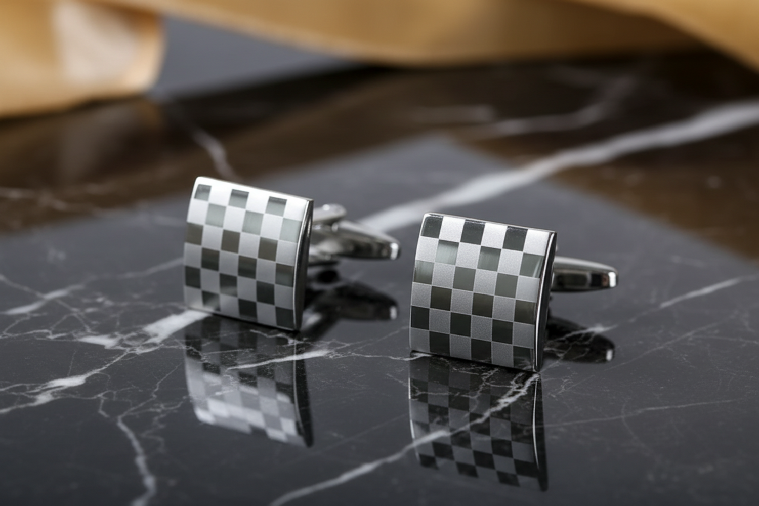 silver check cufflinks view 3