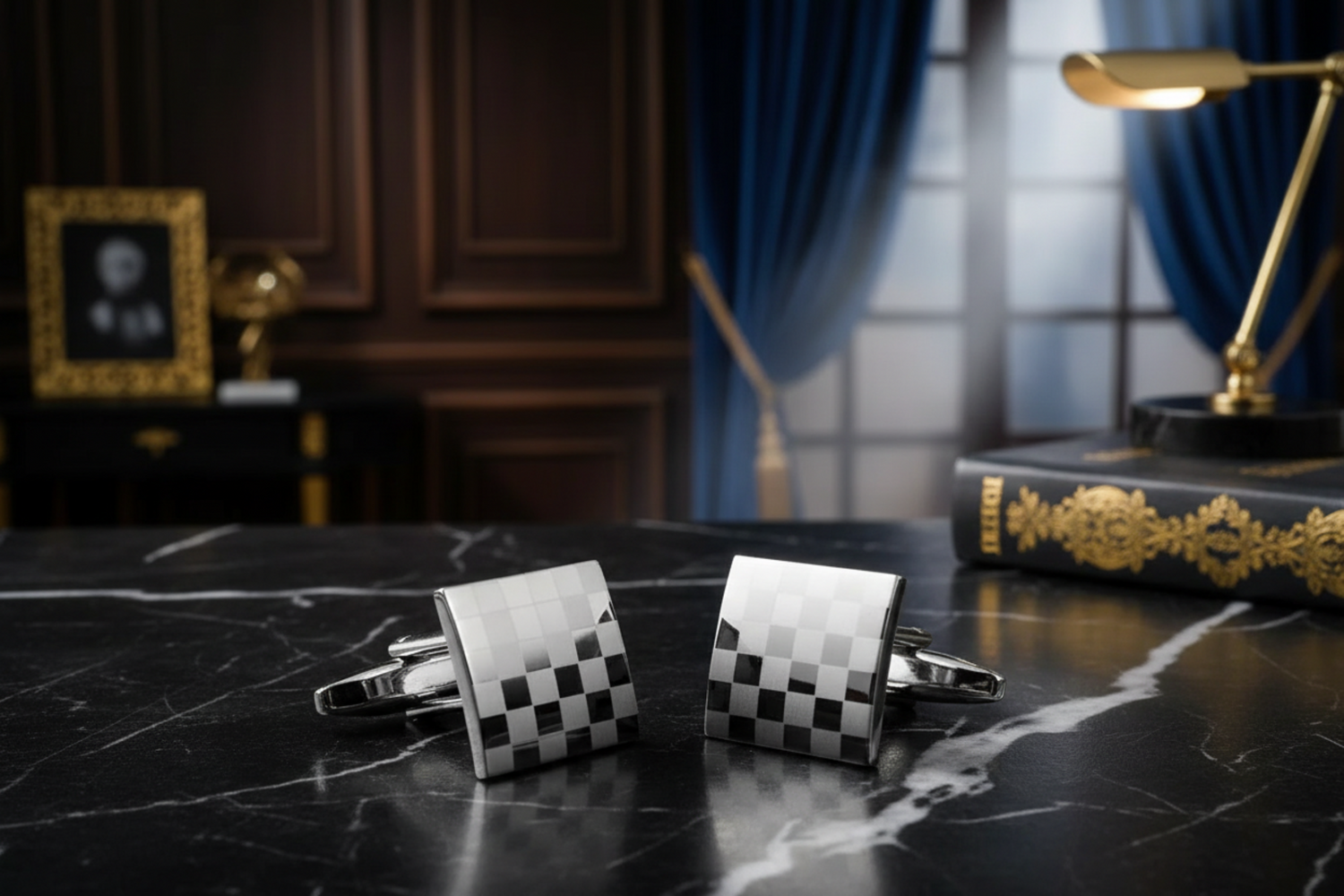 silver check cufflinks