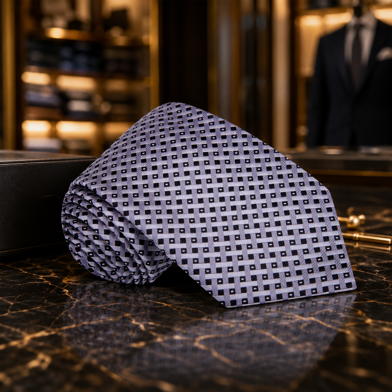 Geometric Necktie | Silver or Yellow Gold Finish