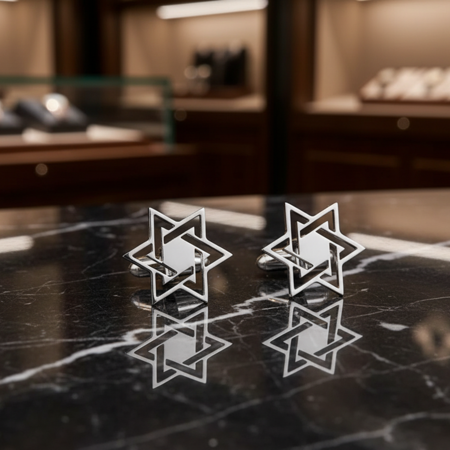 Chrome Color Star of David Cufflinks