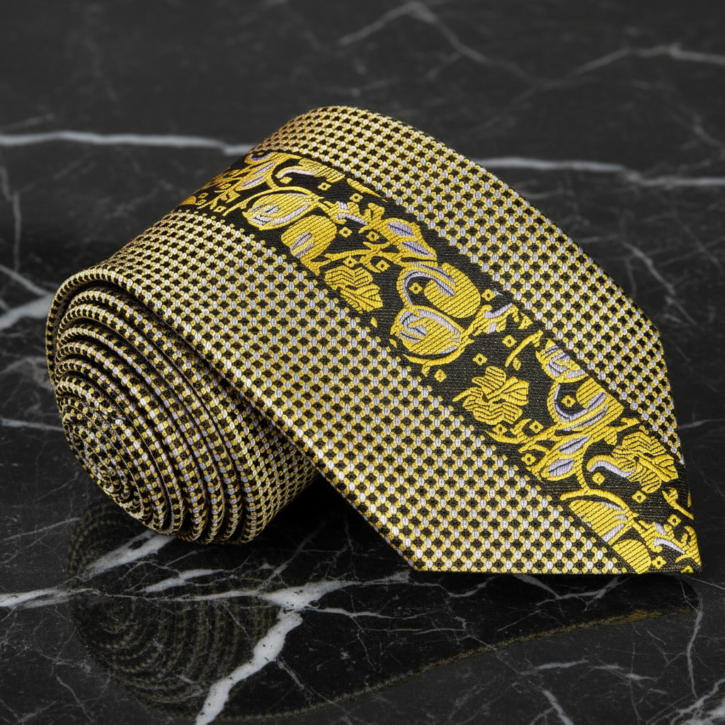 Gold, Silver, Black Floral Tie