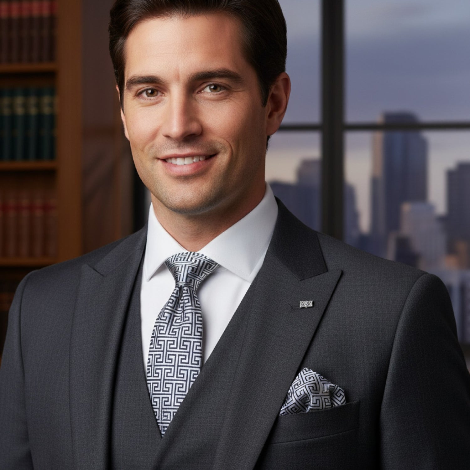 Greek Key Necktie – Silver/Grey or Deep Red/Black