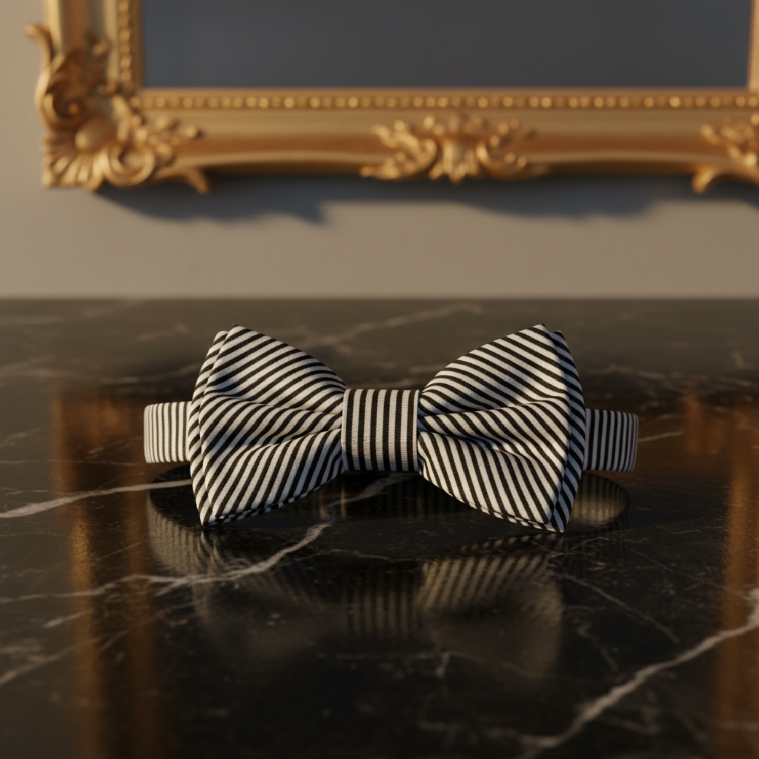 Silver, Black Pinstripe Bow Tie Pre Tied