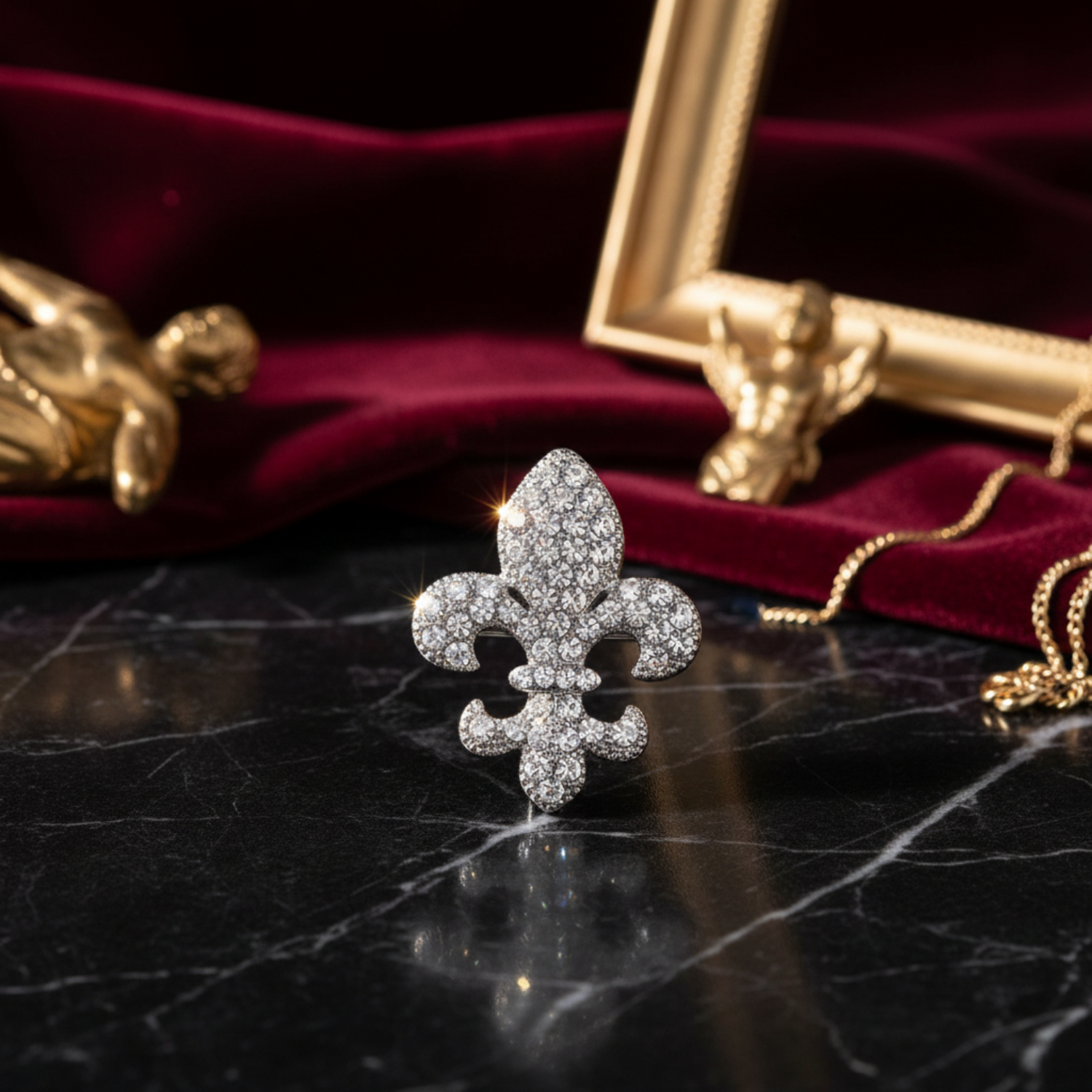 Silver fleur-de-lis earring on a white background