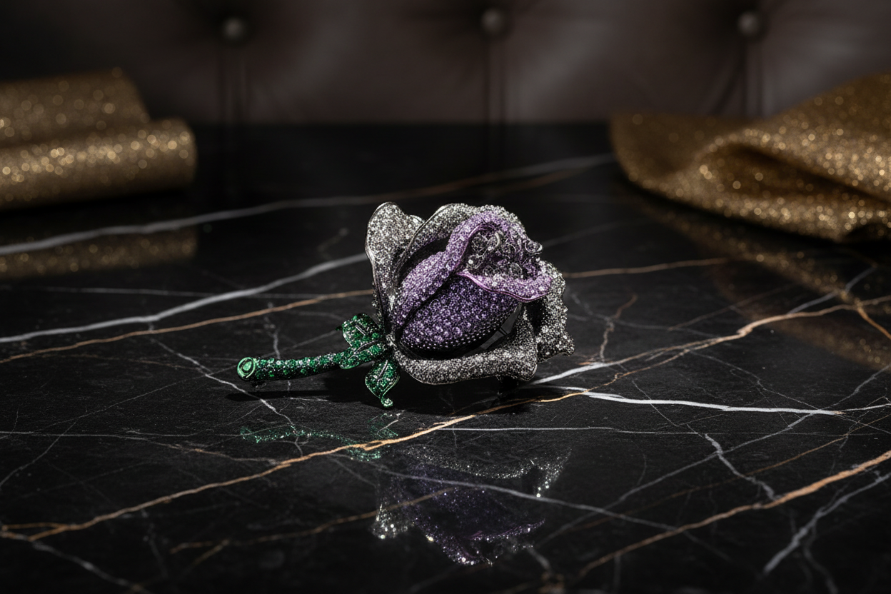Silver and Lavender Rose Lapel Pin