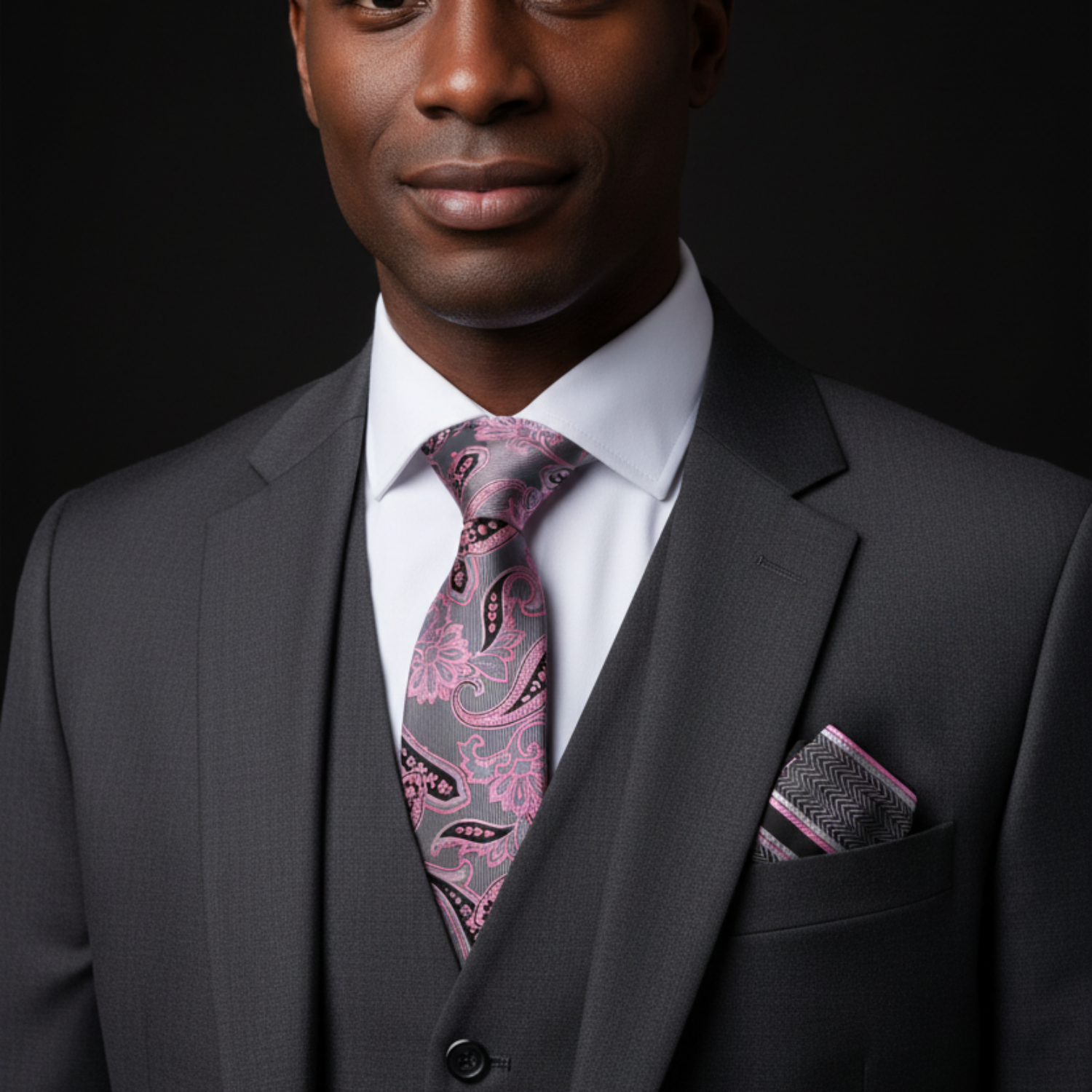 Paisley Pattern Necktie | Silver, Pink & Black
