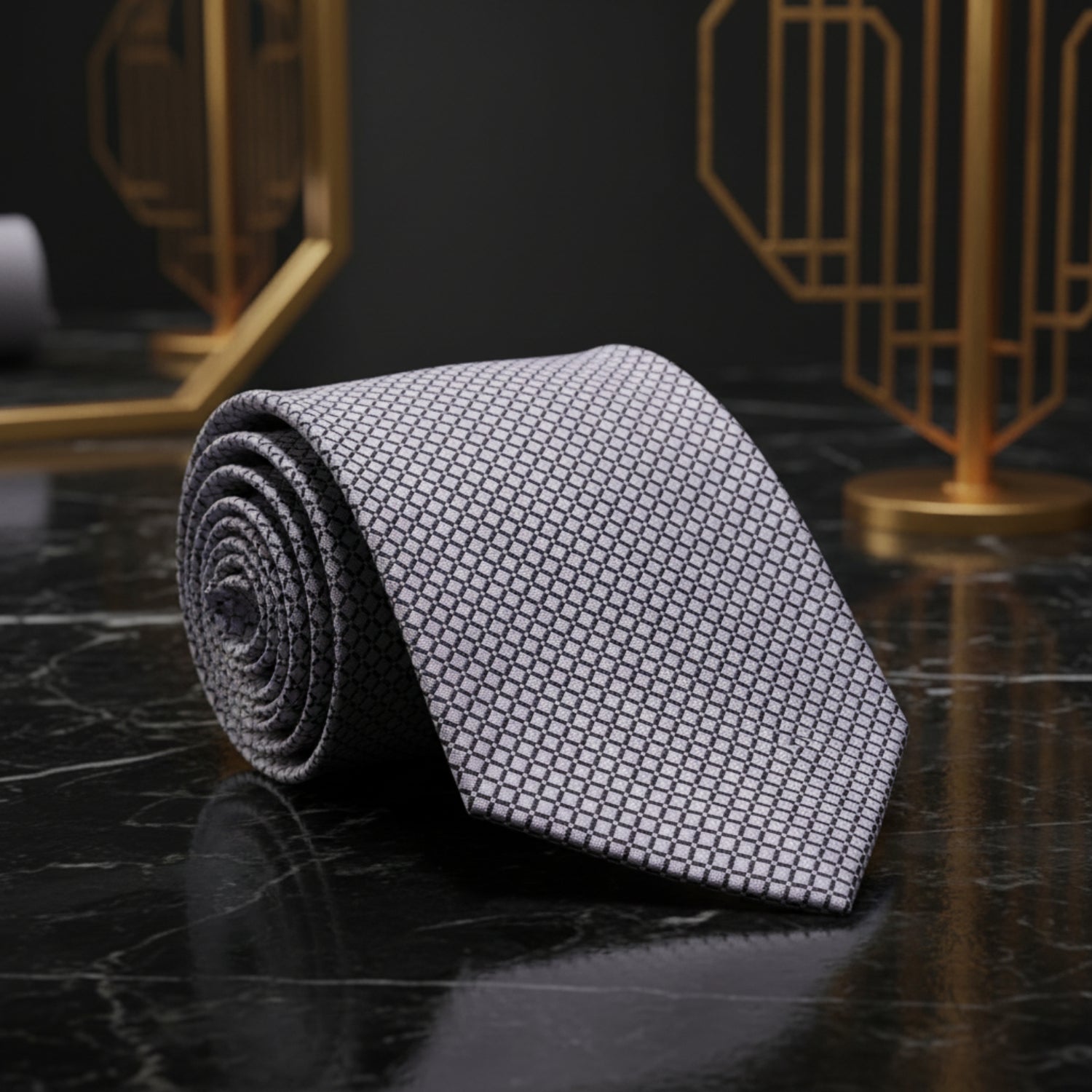 Metallic Silver Geometric Tie  