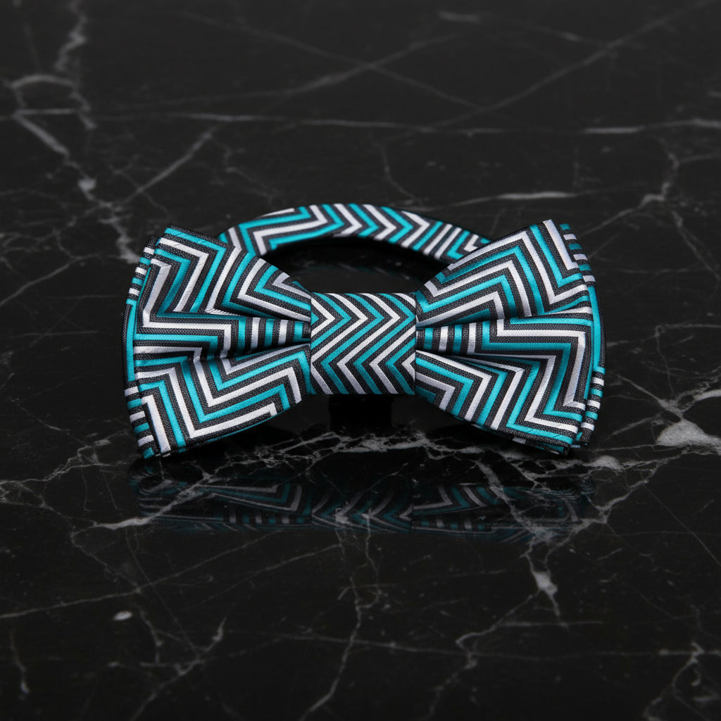 Teal Grey Razorback Bow Tie Pre tied