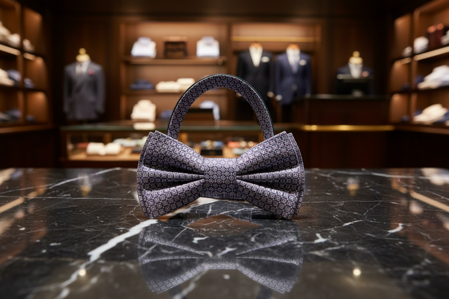 Gun Metal Grey Geometric Bow Tie 