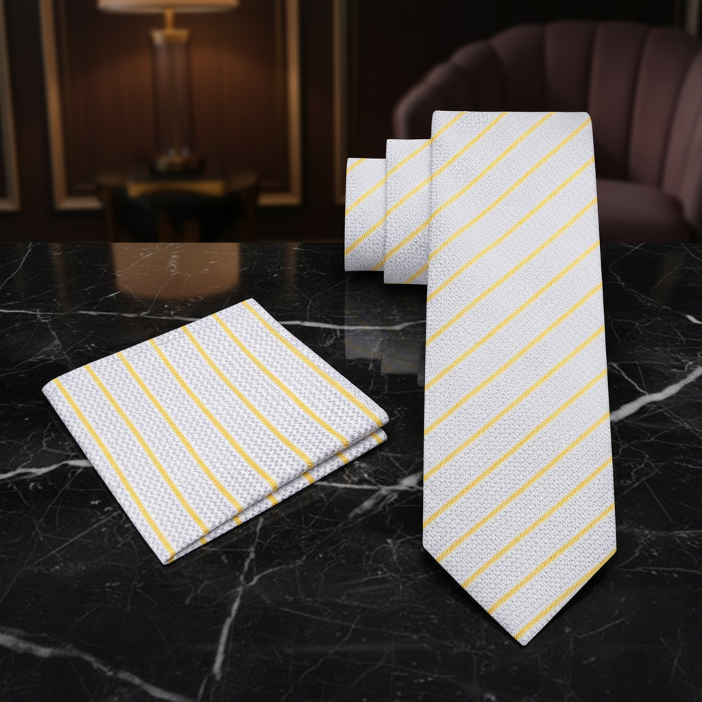 Alt View: Silver and Gold Pinstripe Necktie and Square