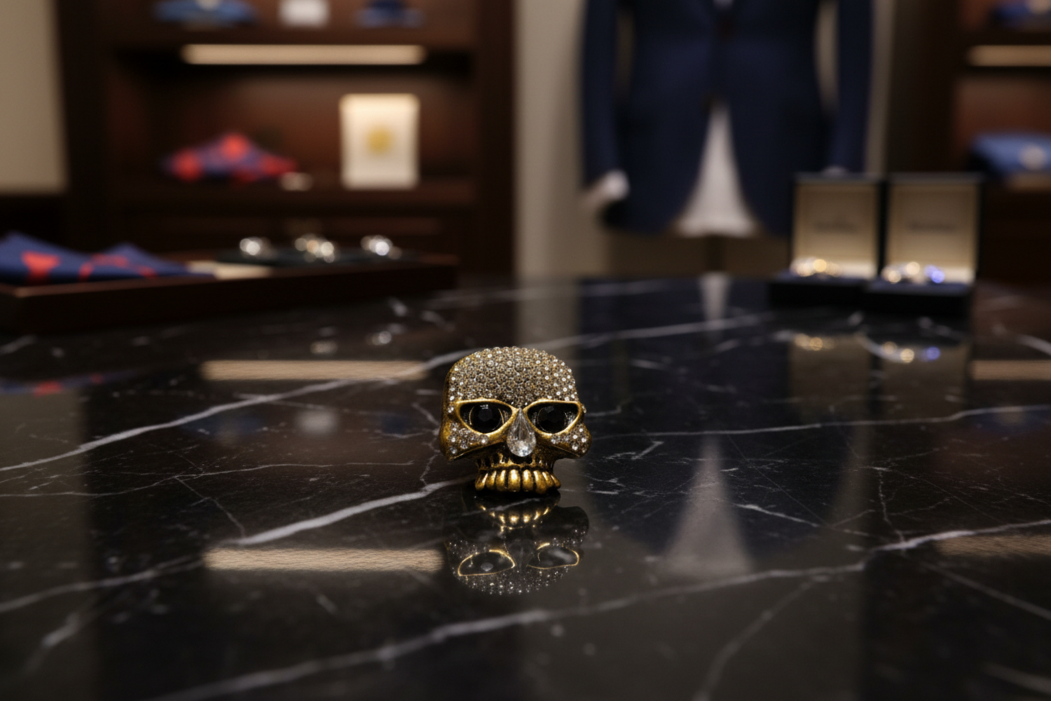 View 2 Gold Color Skull Glasses Lapel Pin