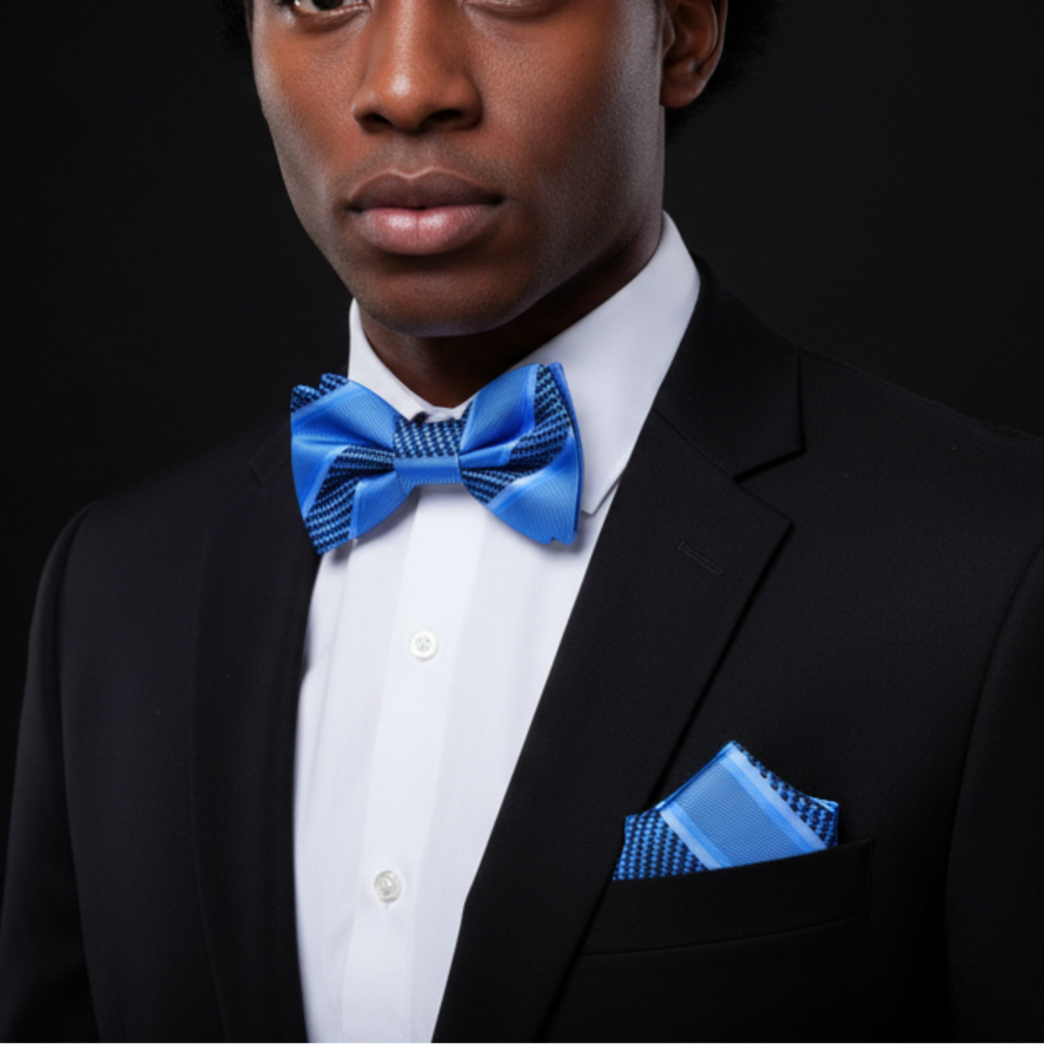 Blue Stripe Bow Tie and Square on man