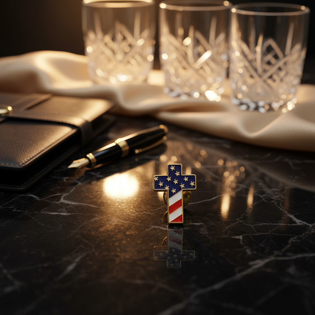 View 2 Red, White, Blue Cross Flag Lapel Pin